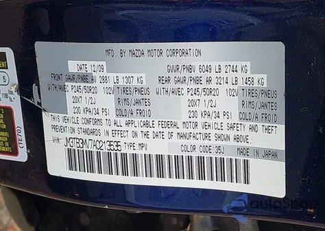 2010 Mazda Cx-9 Grand Touring из США, поврежденный, VIN JM3TB3MV7A0213535